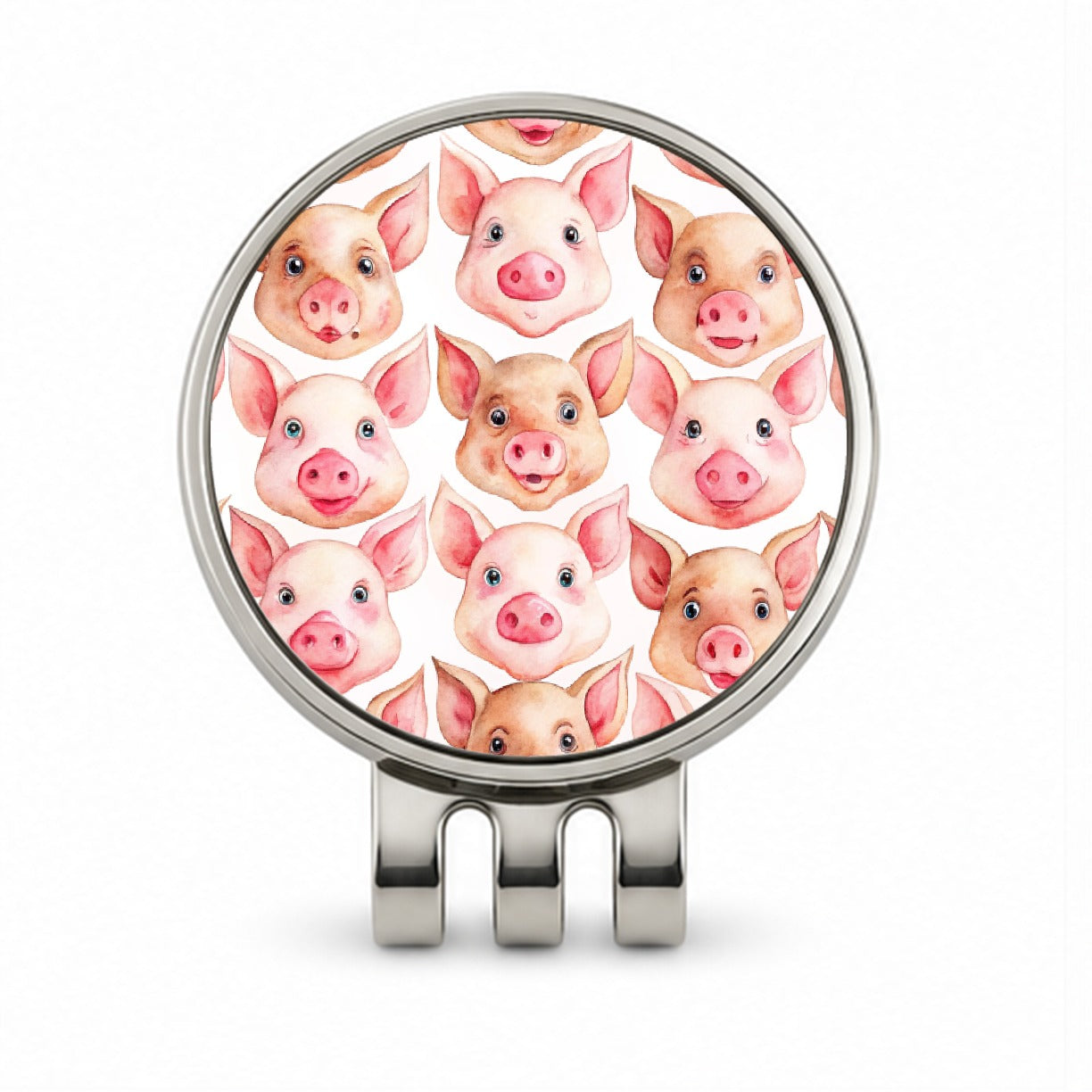Cute Pig Faces Watercolor Golf Hat Clip with Ball Marker