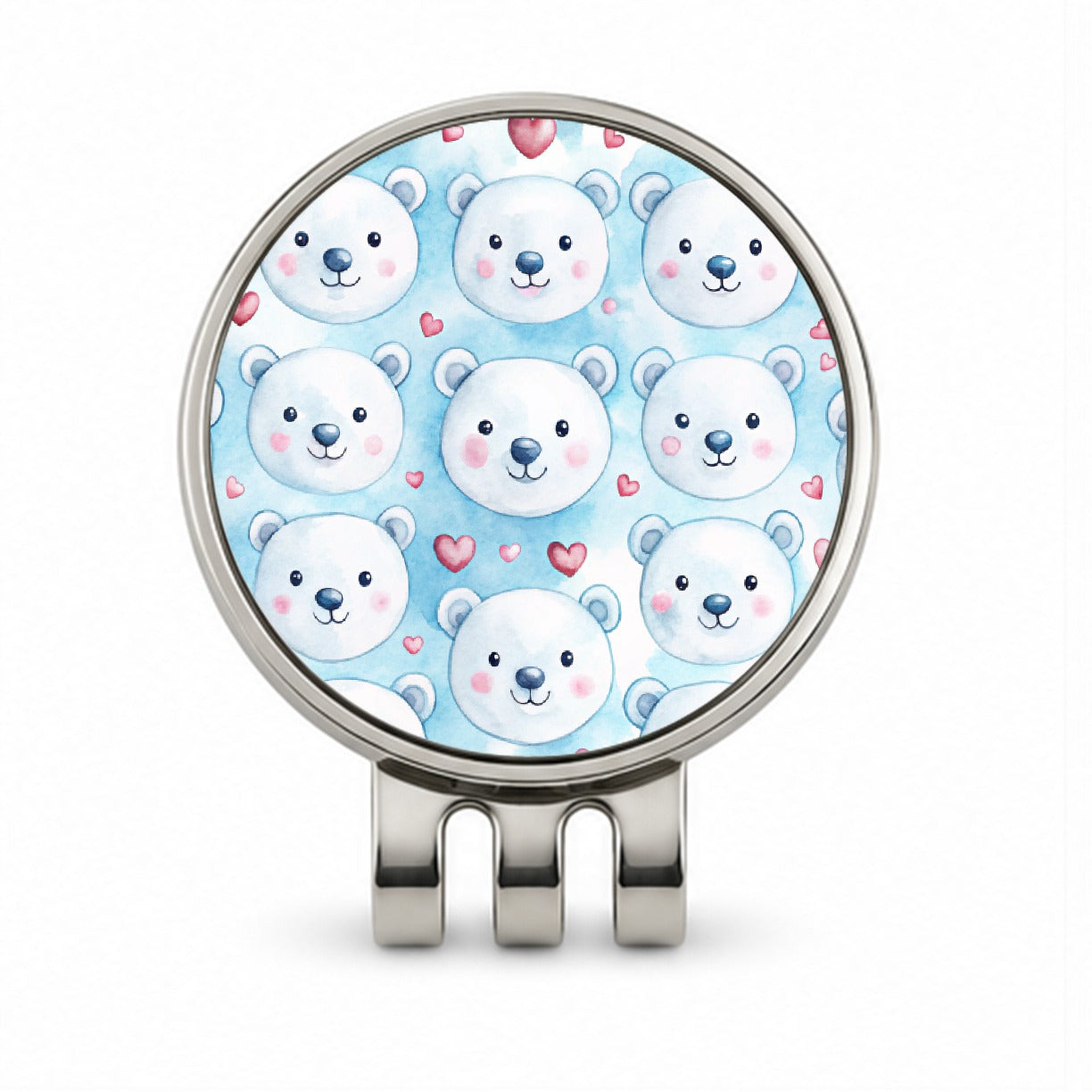 Cute Polar Bear Faces Hearts Golf Hat Clip with Ball Marker