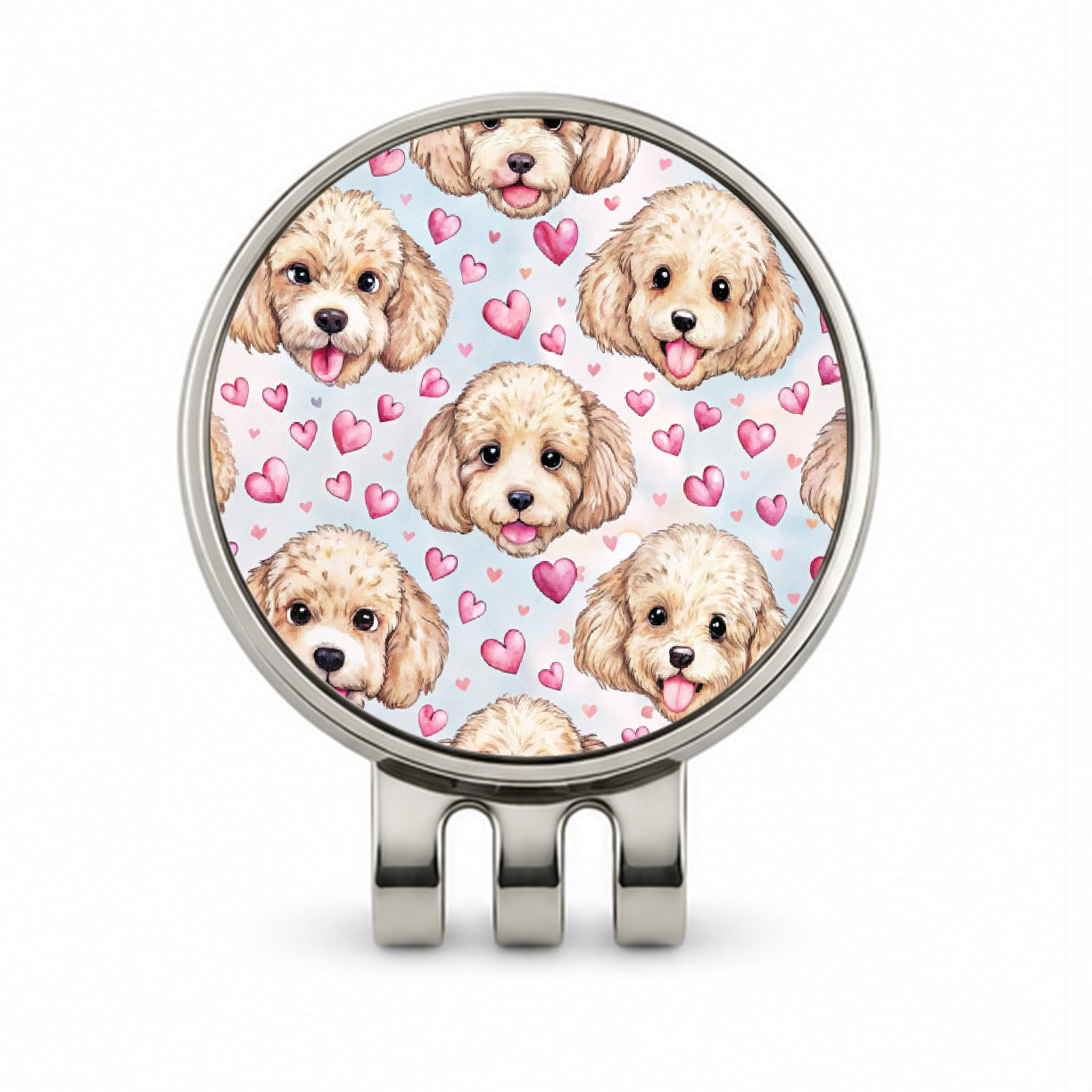 Cute Poodle Dog Faces Hearts Golf Hat Clip with Ball Marker