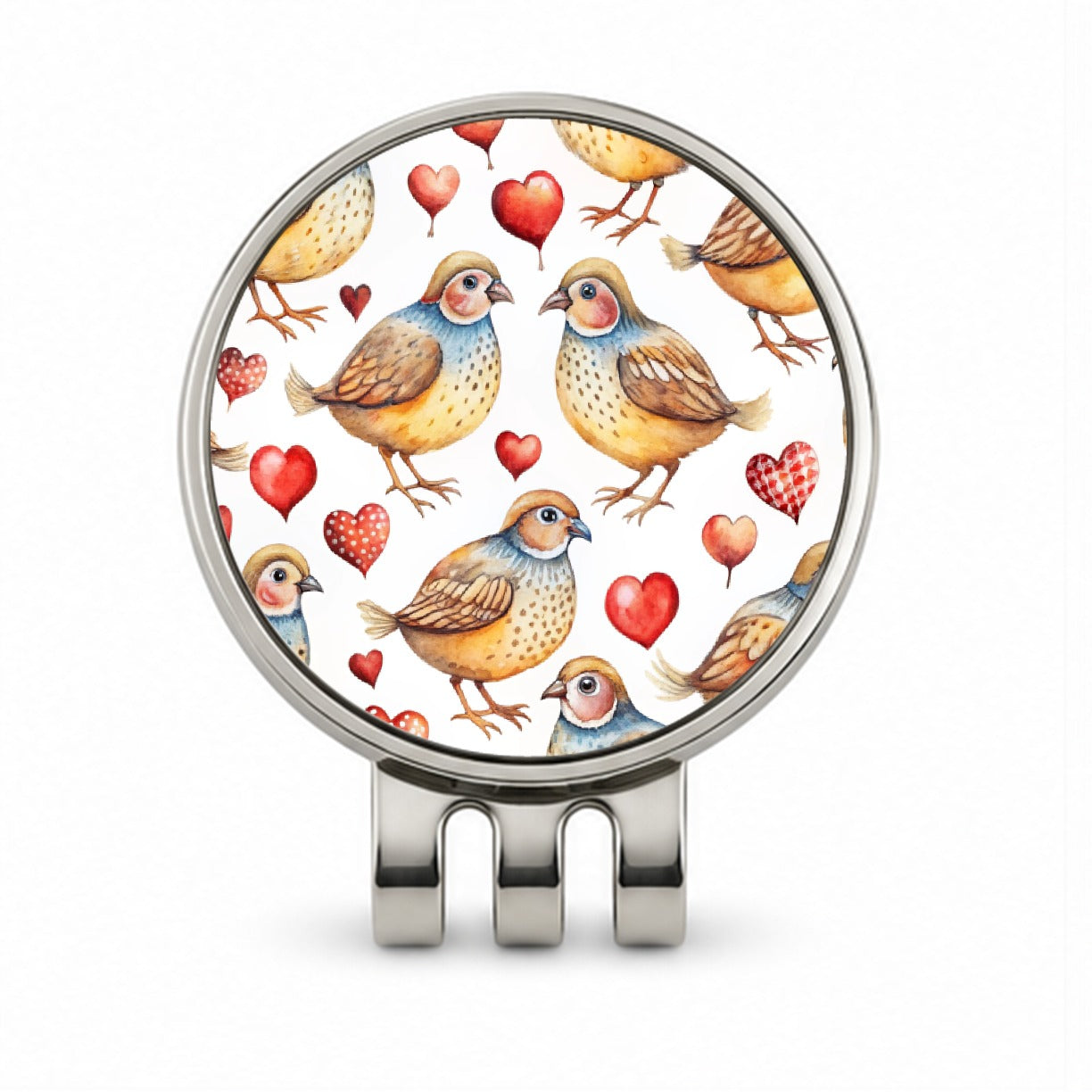Cute Quails Hearts Watercolor Golf Hat Clip with Ball Marker