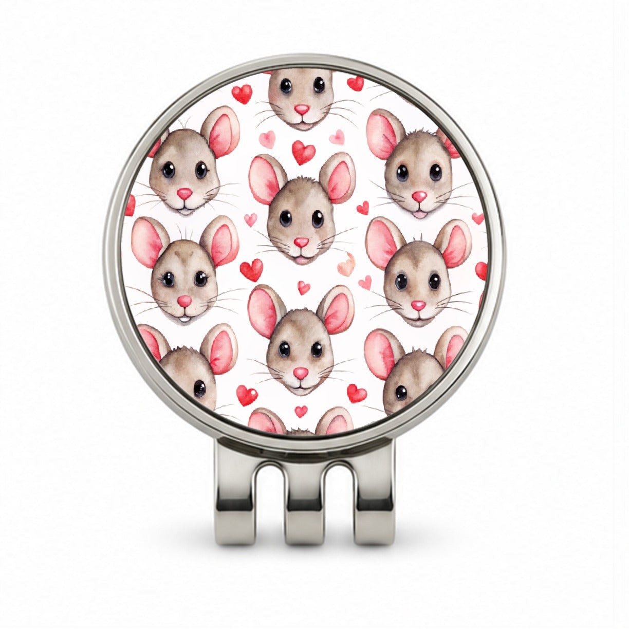 Cute Rat Faces Hearts Watercolor Golf Hat Clip with Ball Marker