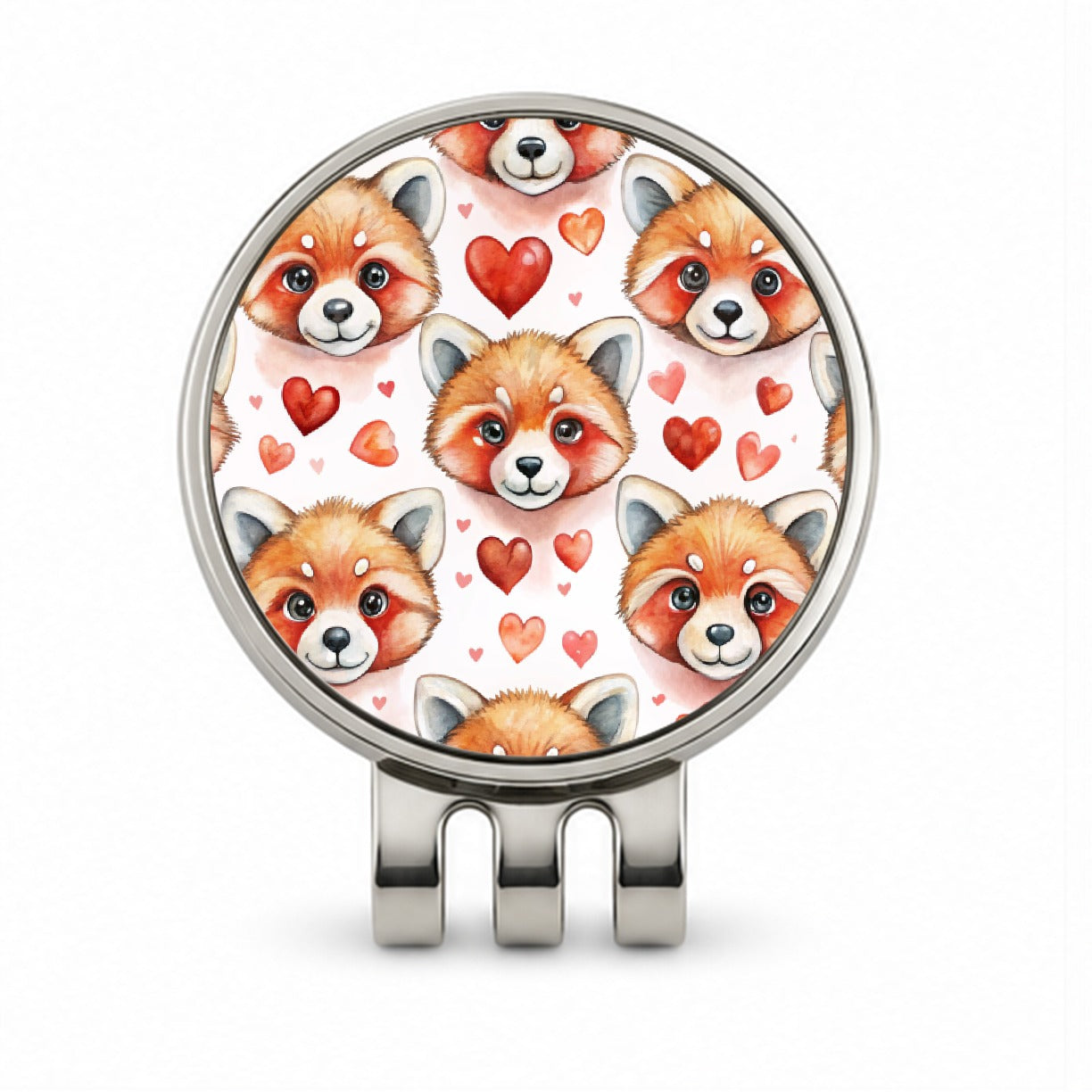 Cute Red Panda Faces Hearts Golf Hat Clip with Ball Marker