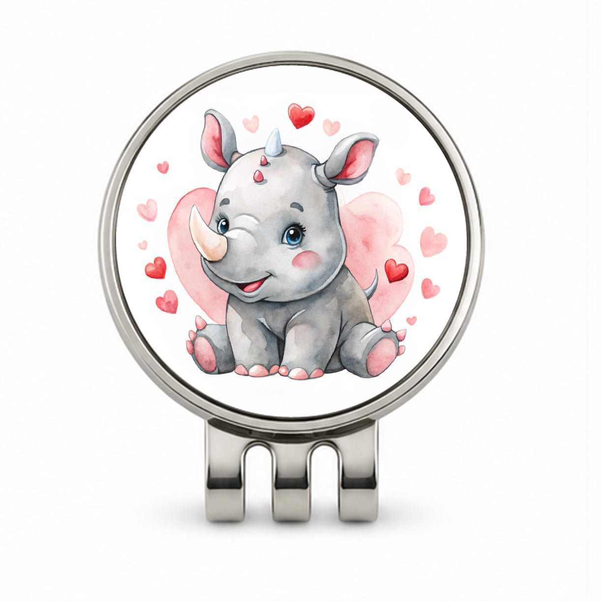 Cute Rhinoceros Hearts Watercolor Golf Hat Clip with Ball Marker