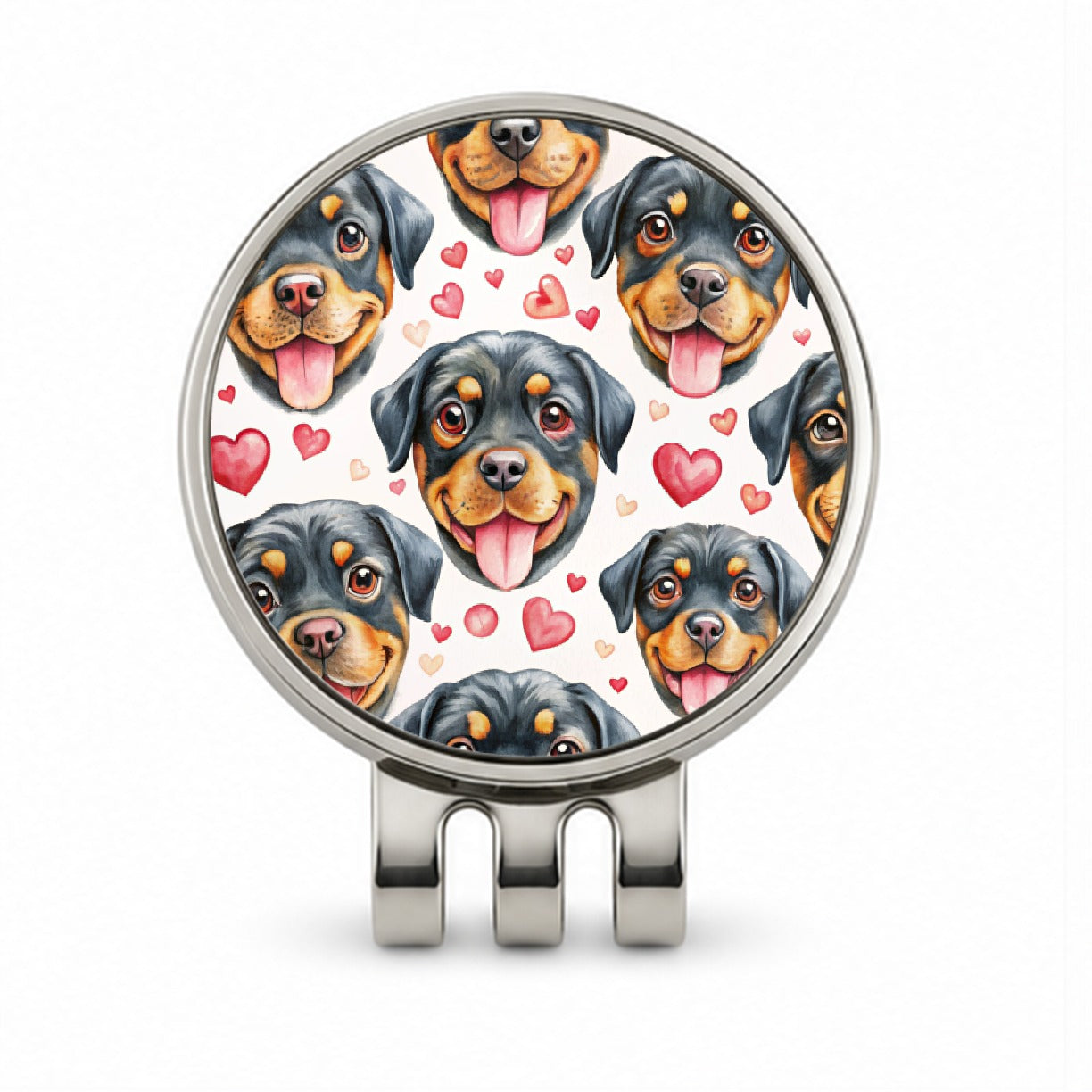 Cute Rottweiler Dog Faces Hearts Golf Hat Clip with Ball Marker