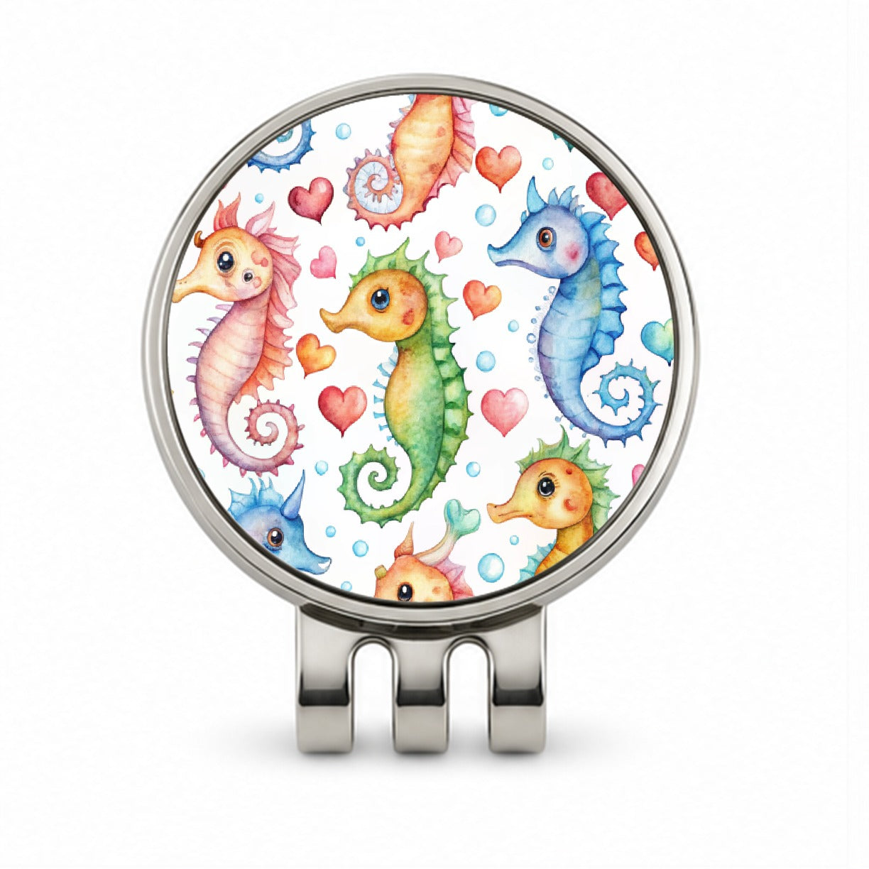 Cute Seahorses Hearts Watercolor Golf Hat Clip with Ball Marker