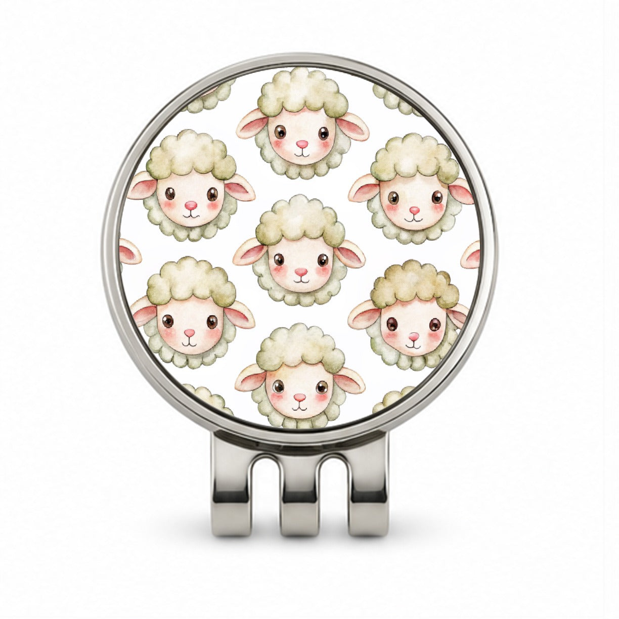 Cute Sheep Faces Watercolor Golf Hat Clip with Ball Marker