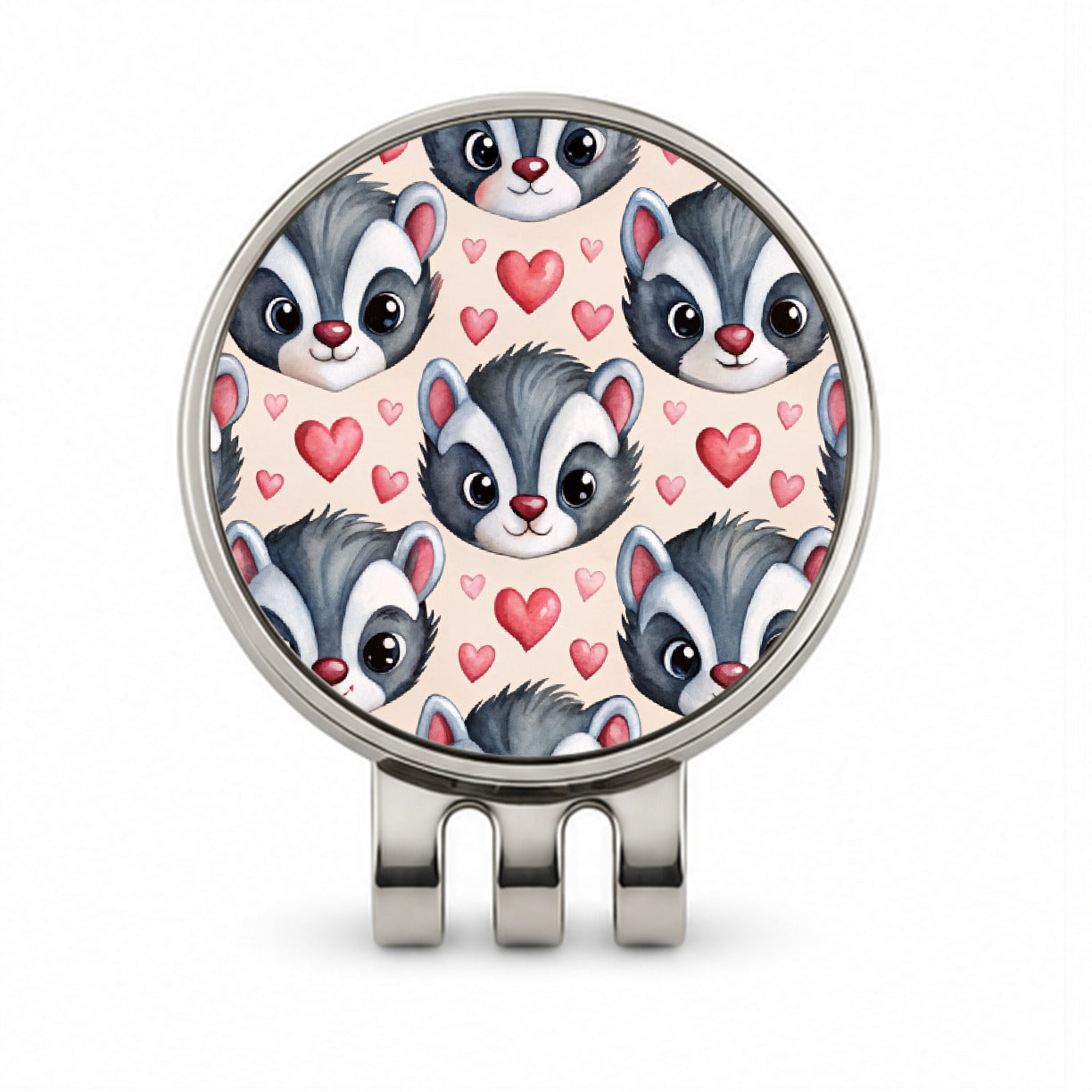 Cute Skunk Faces Hearts Watercolor Golf Hat Clip with Ball Marker