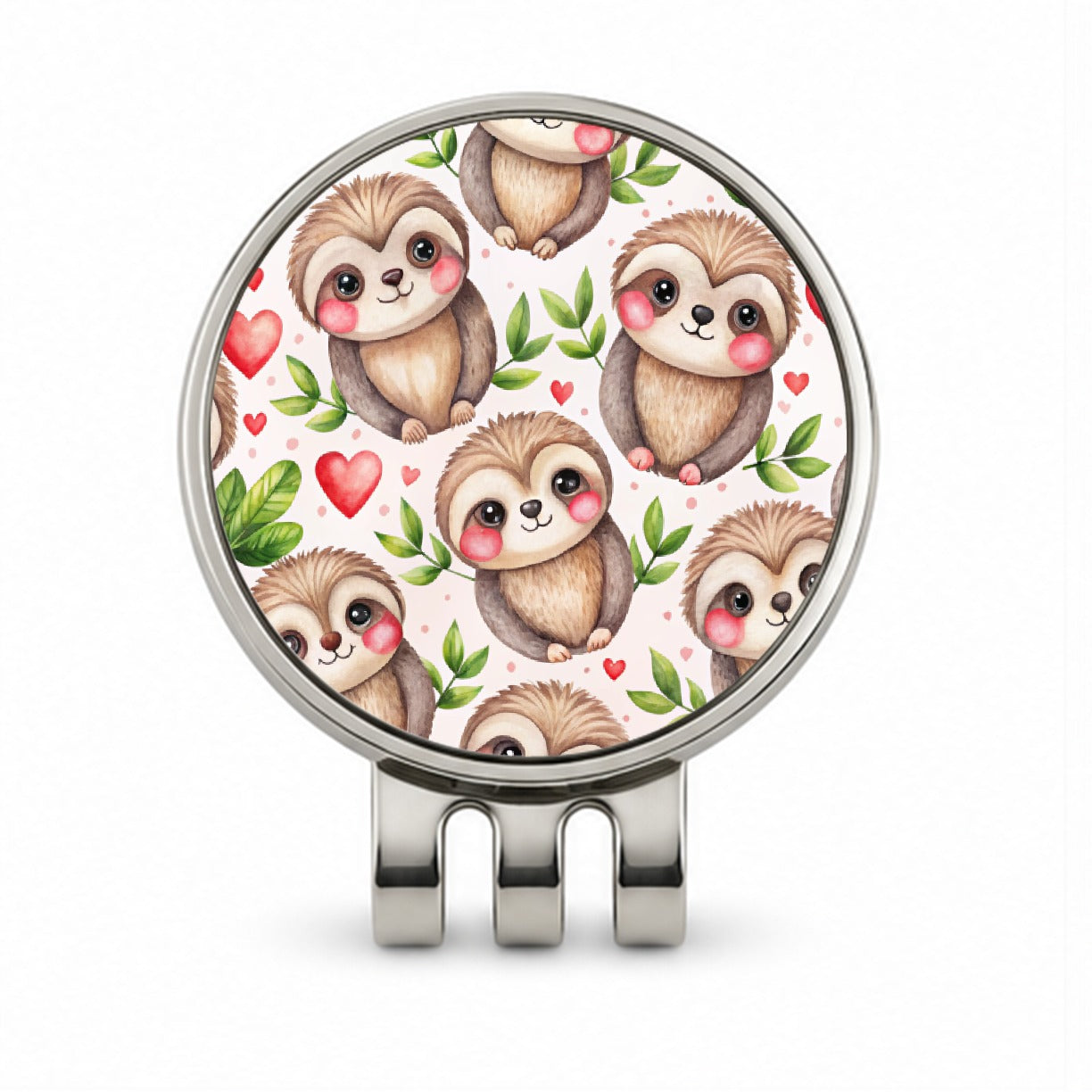 Cute Sloths Hearts Watercolor Golf Hat Clip with Ball Marker