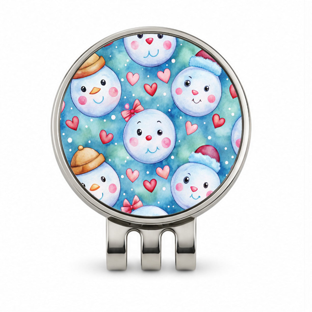 Cute Snowman Faces Hearts Winter Golf Hat Clip with Ball Marker