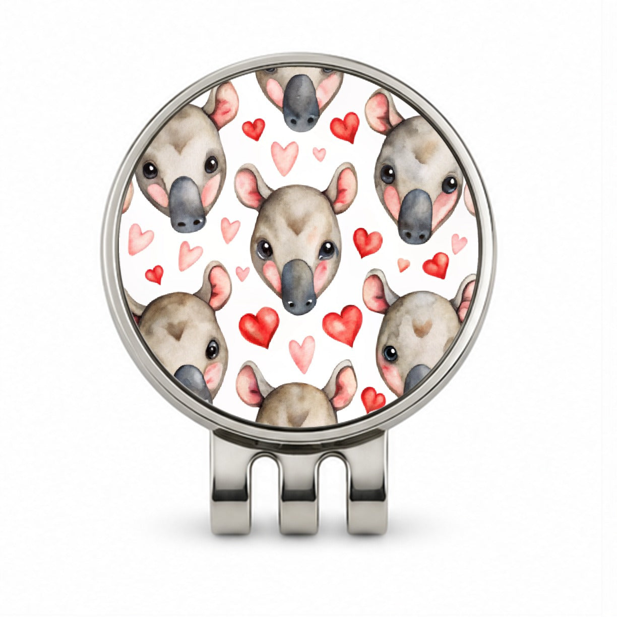Cute Tapir Faces Hearts Watercolor Golf Hat Clip with Ball Marker