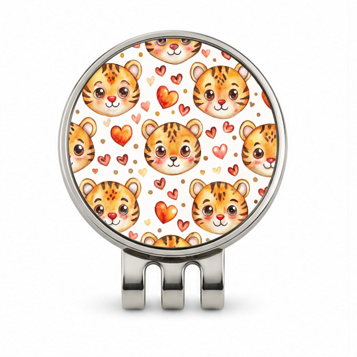 Cute Tiger Faces Hearts Watercolor Golf Hat Clip with Ball Marker