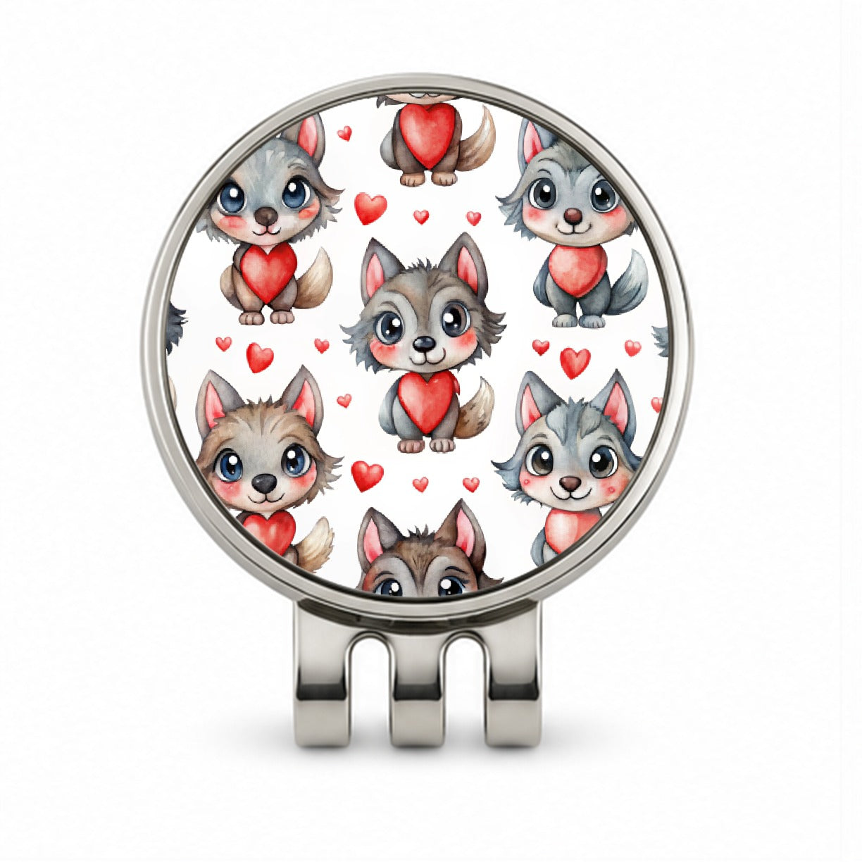 Cute Werewolves Hearts Watercolor Golf Hat Clip with Ball Marker