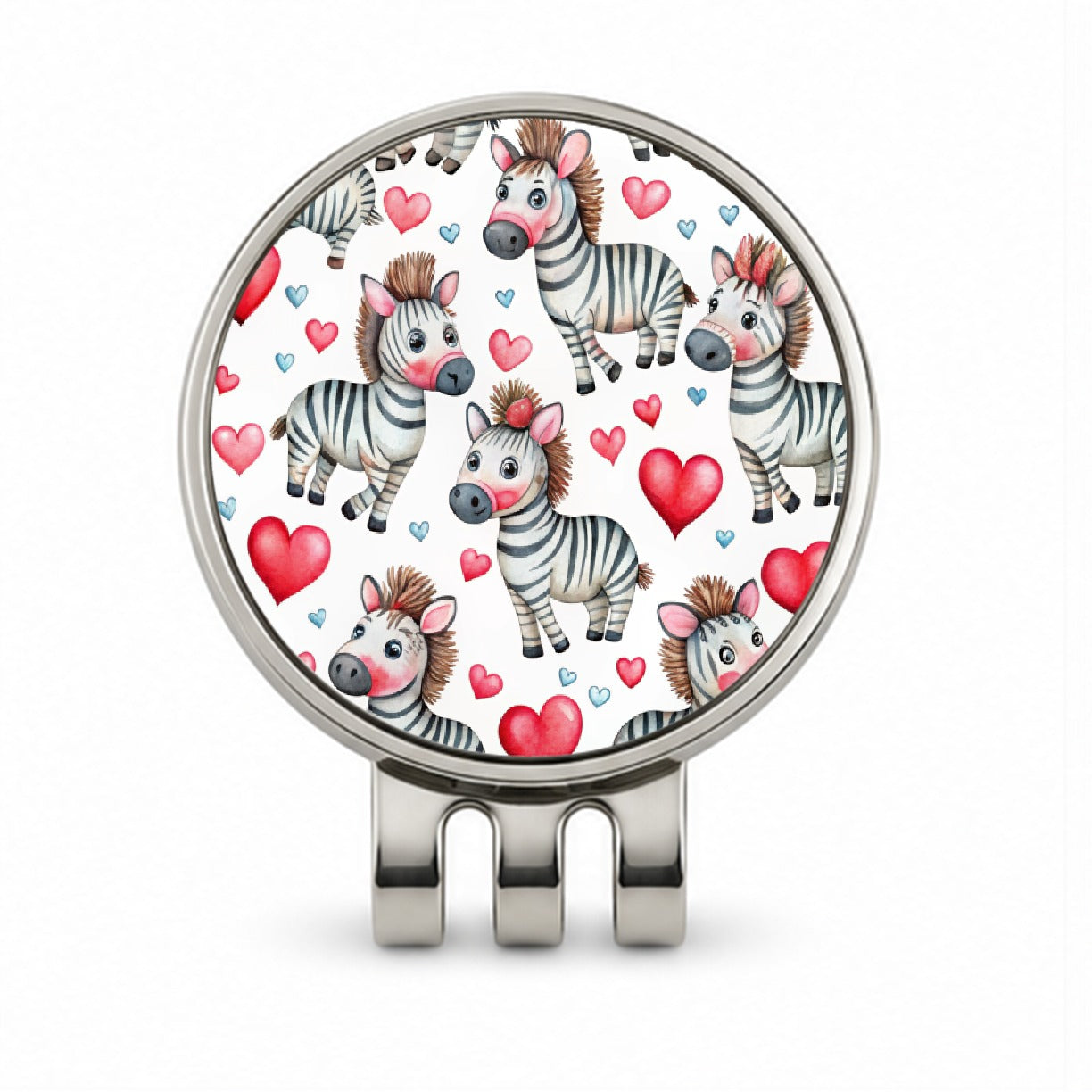 Cute Zebras Hearts Watercolor Golf Hat Clip with Ball Marker