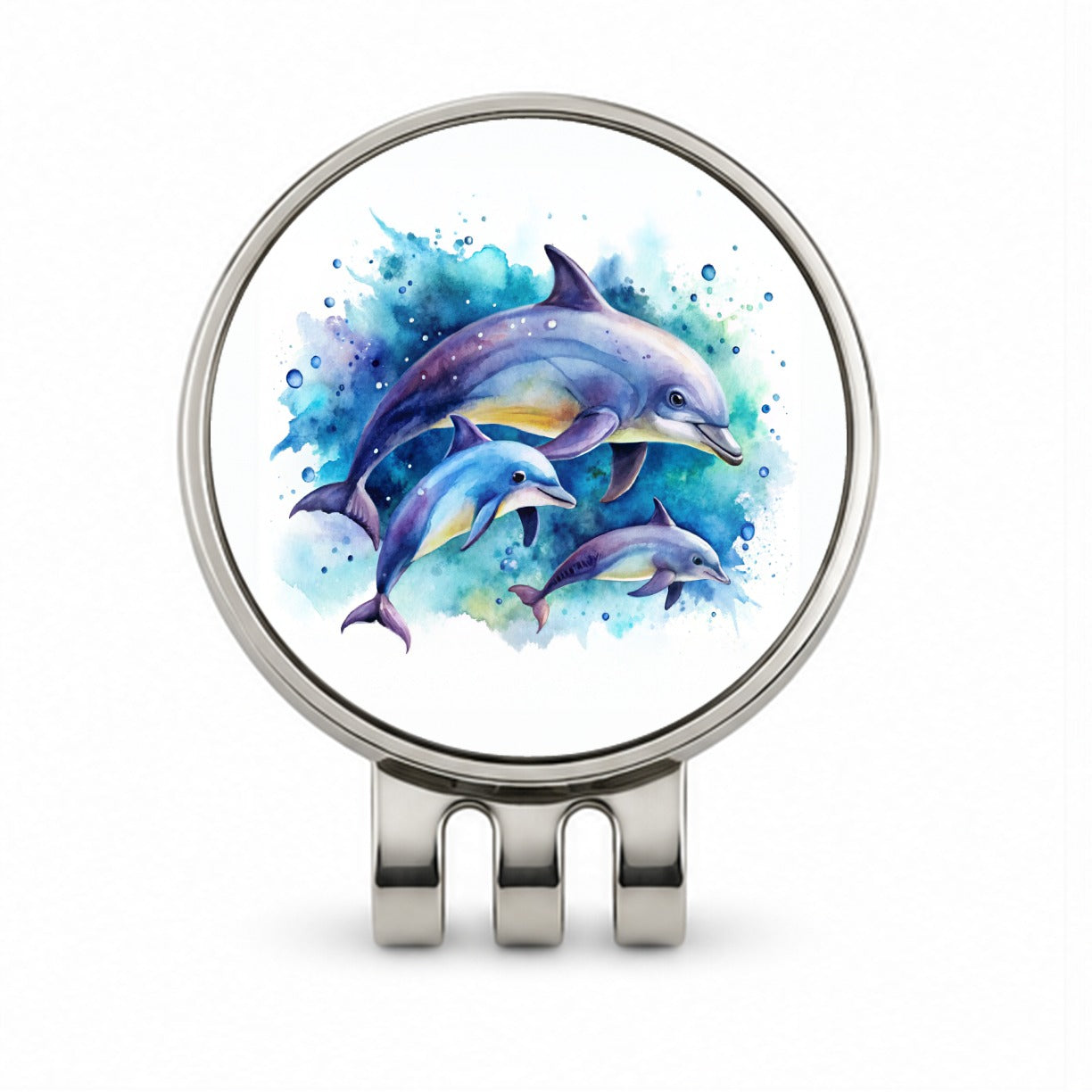 Dolphins Family Watercolor Design Golf Hat Clip with Ball Marker