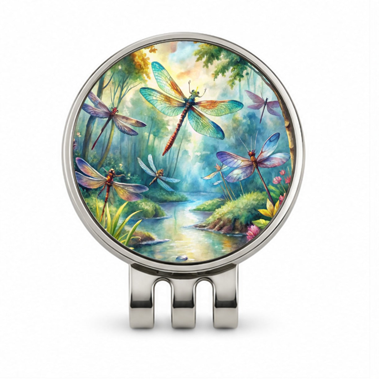 Dragonflies Forest Fantasy Watercolor Design Golf Hat Clip with Ball Marker