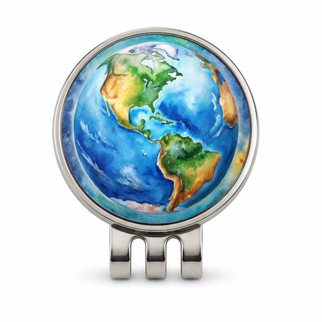 Earth North South America From Space Watercolor Golf Hat Clip with Ball Marker