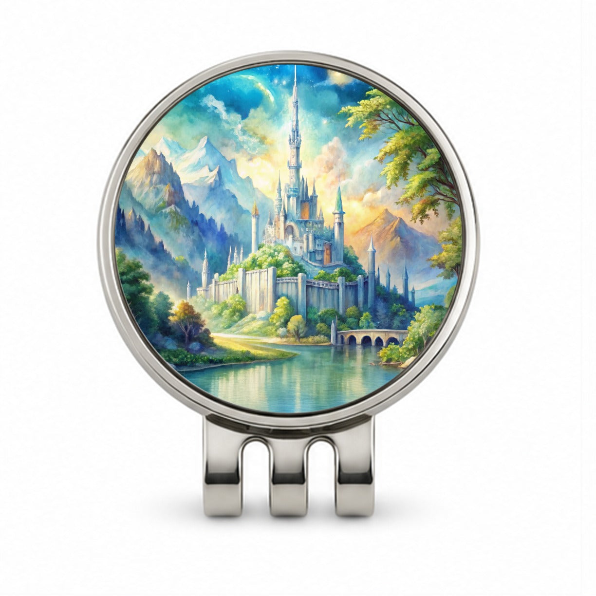 Elves Fantasy Kingdom Watercolor Design Golf Hat Clip with Ball Marker