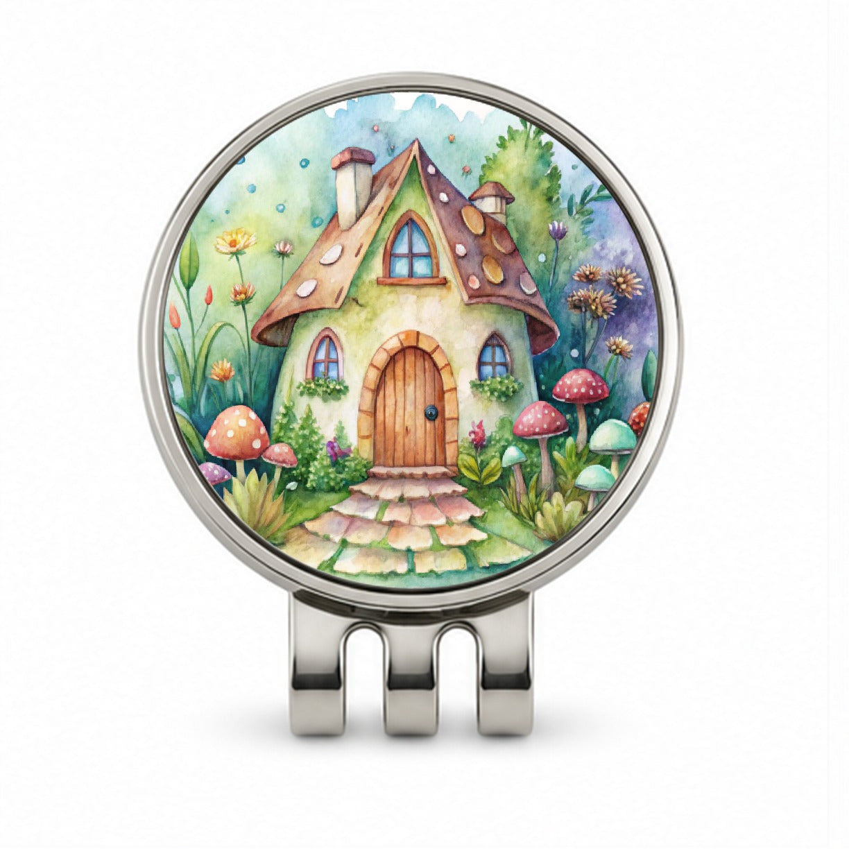 Fairy House Watercolor Golf Hat Clip with Ball Marker
