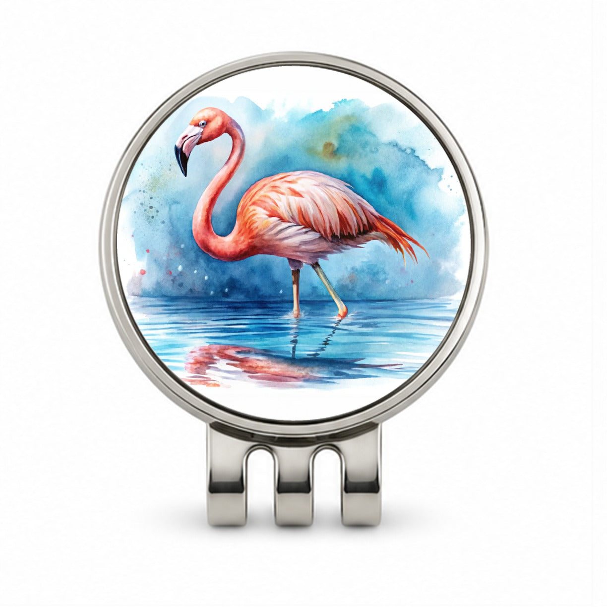 Flamingo Bird In Water Watercolor Golf Hat Clip with Ball Marker