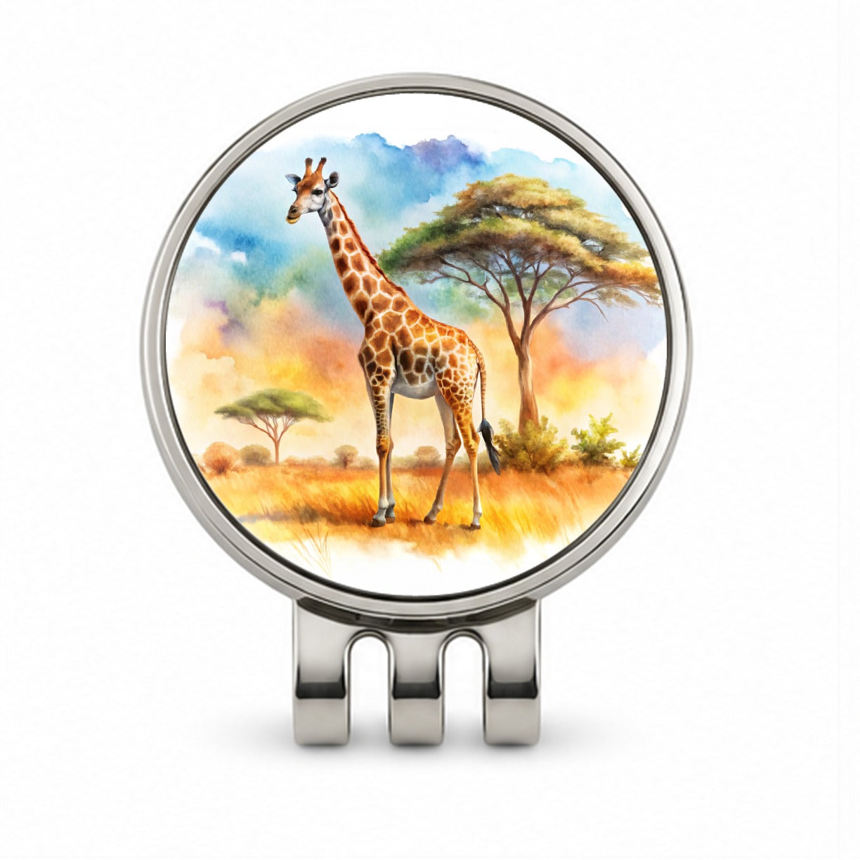 Giraffe African Plain Watercolor Design Golf Hat Clip with Ball Marker