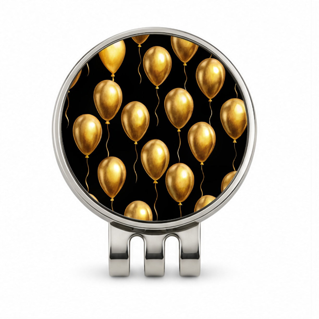 Gold Balloons Black Background Birthday Anniversary Golf Hat Clip with Ball Marker
