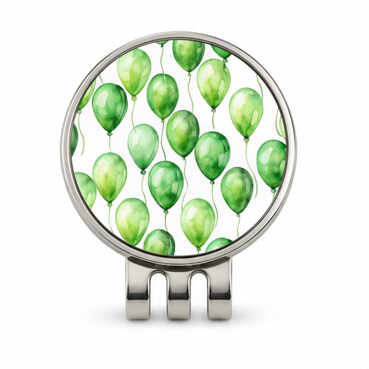 Green Balloons Watercolor Birthday Golf Hat Clip with Ball Marker