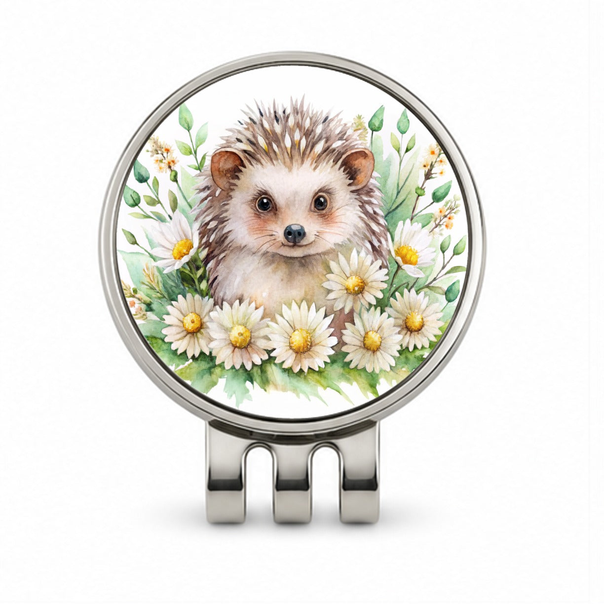 Hedgehog Watercolor Design With Daisies Golf Hat Clip with Ball Marker