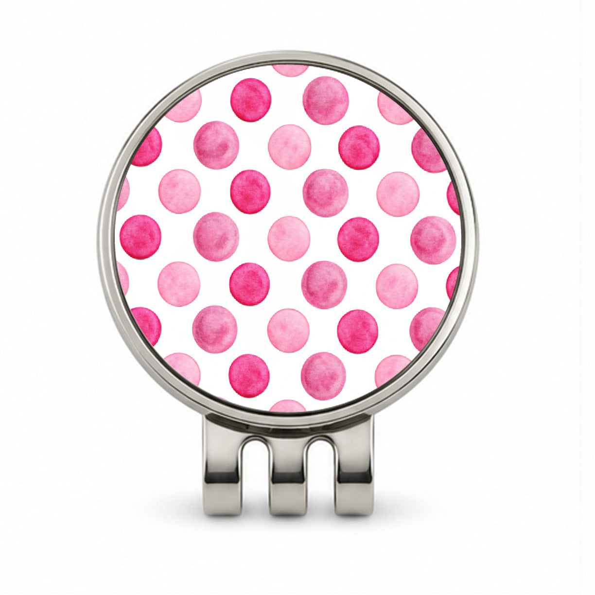 Hot Pink Polka Dots White Background Golf Hat Clip with Ball Marker