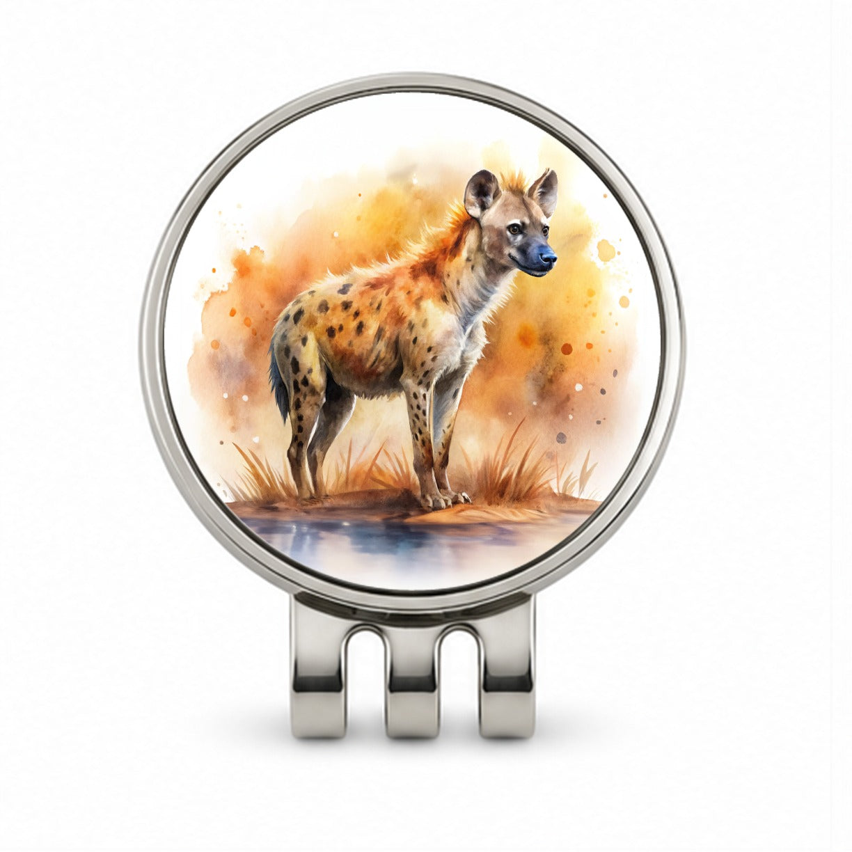 Hyena African Plain Watercolor Design Golf Hat Clip with Ball Marker
