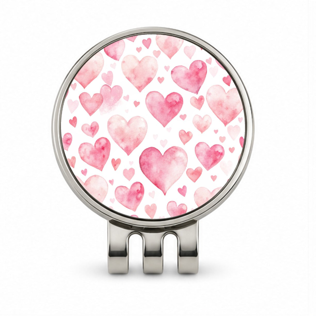 Light Pink Scattered Hearts Watercolor Golf Hat Clip with Ball Marker
