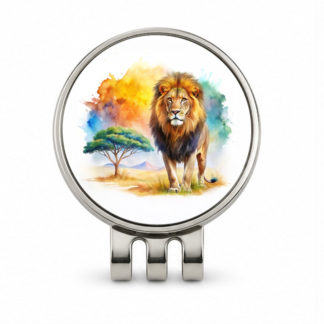 Lion African Plain Beautiful Watercolor Golf Hat Clip with Ball Marker
