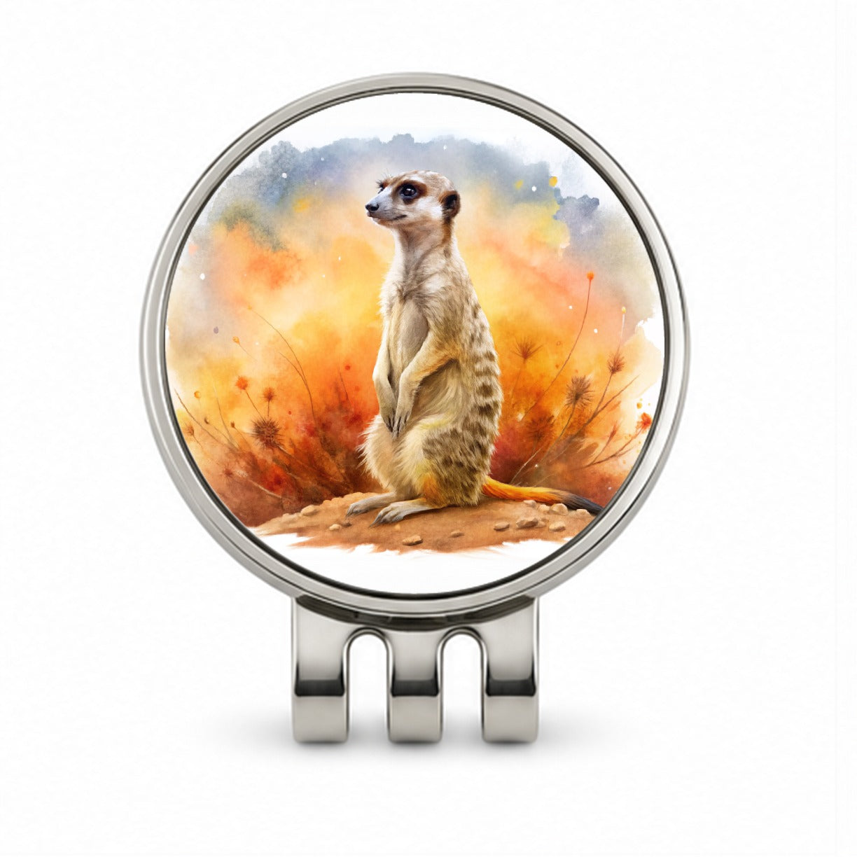 Meerkat African Plain Beautiful Watercolor Golf Hat Clip with Ball Marker