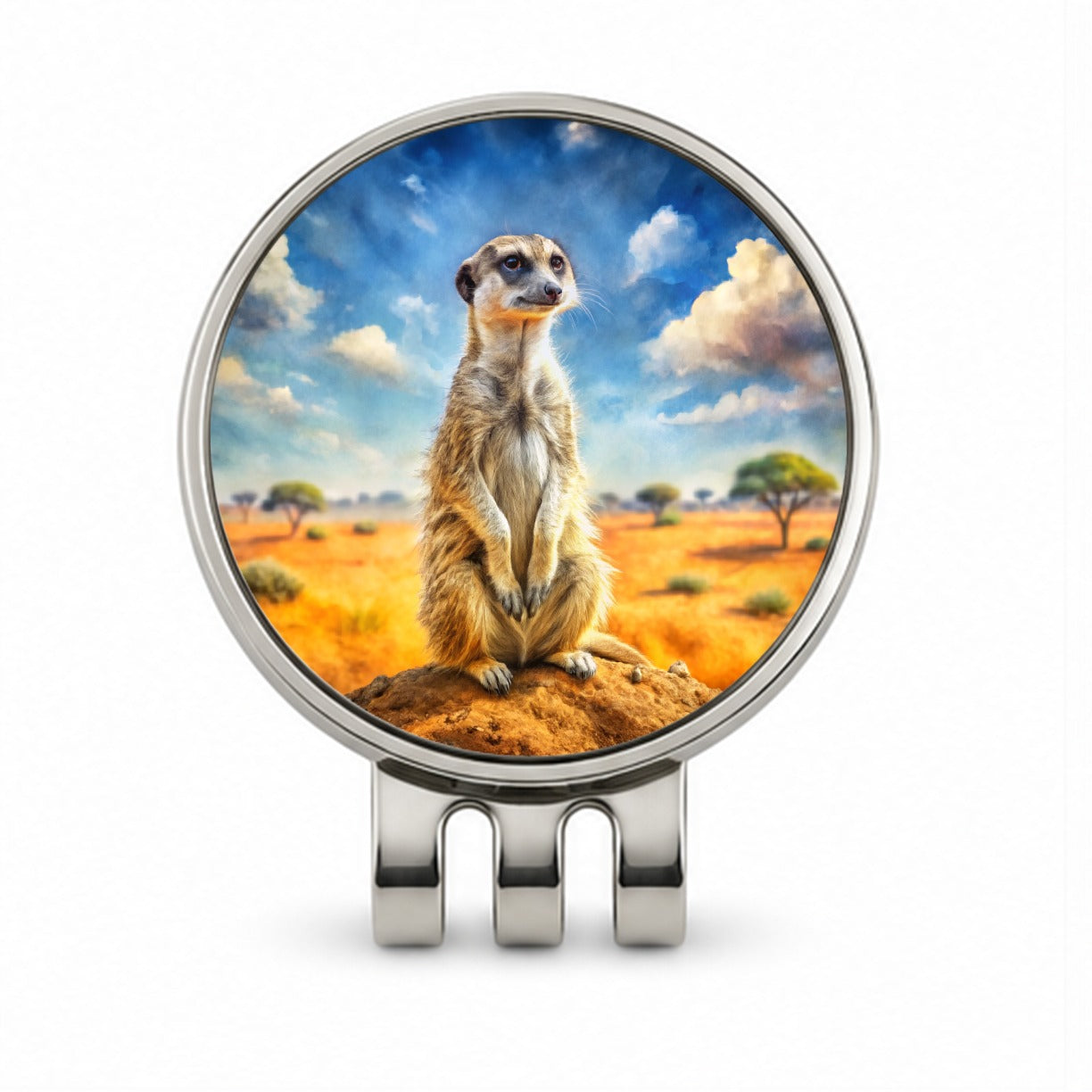 Meerkat African Plain Watercolor Design Golf Hat Clip with Ball Marker