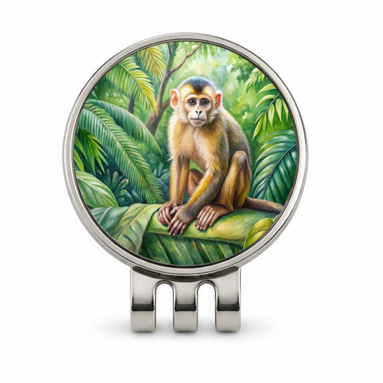 Monkey In Rainforest Watercolor Golf Hat Clip with Ball Marker