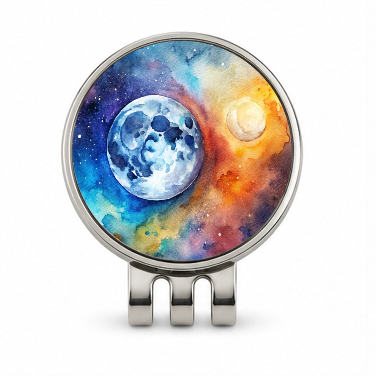 Moon Space Watercolor Design Astronomy Golf Hat Clip with Ball Marker