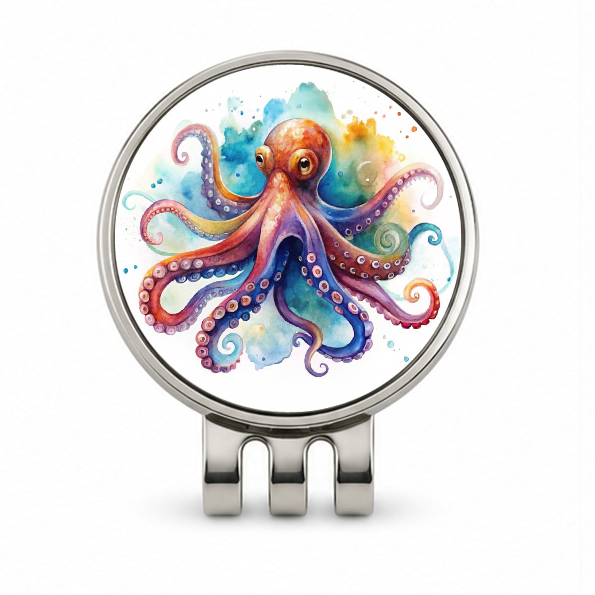 Octopus Watercolor Colorful Golf Hat Clip with Ball Marker