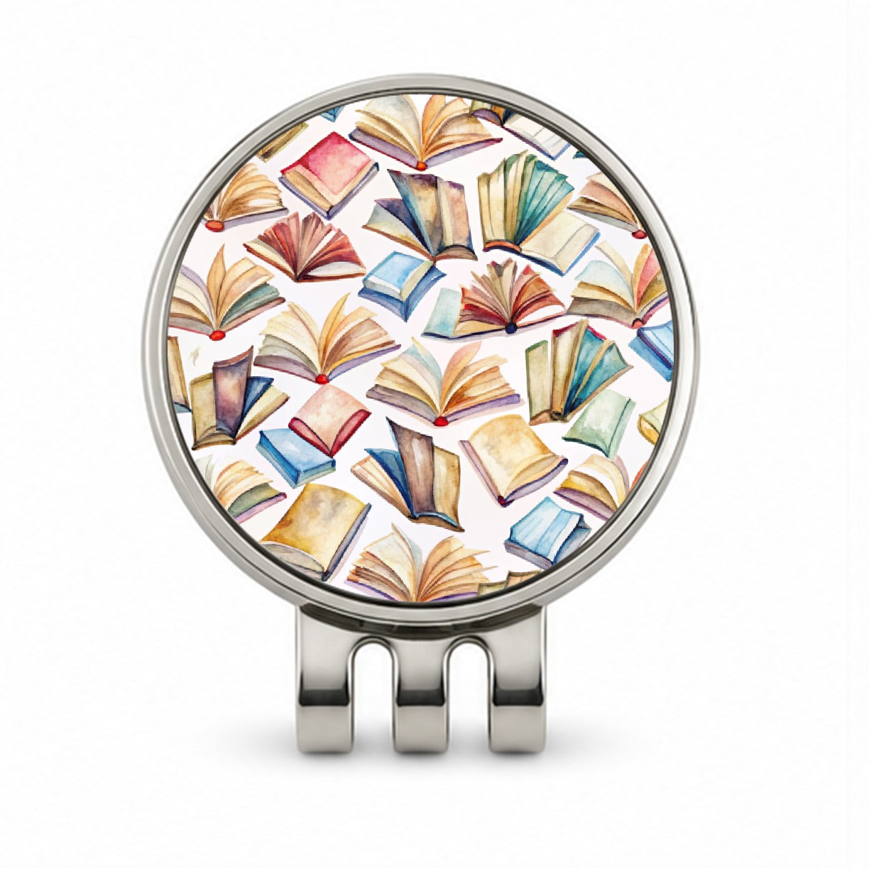 Open Books Watercolor Reader Reading Golf Hat Clip with Ball Marker