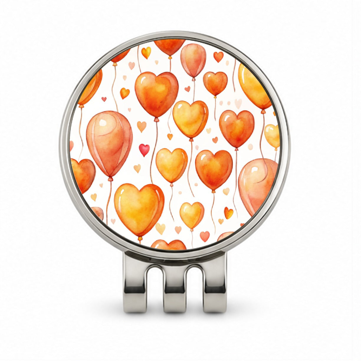 Orange Balloons Hearts Watercolor Birthday Golf Hat Clip with Ball Marker