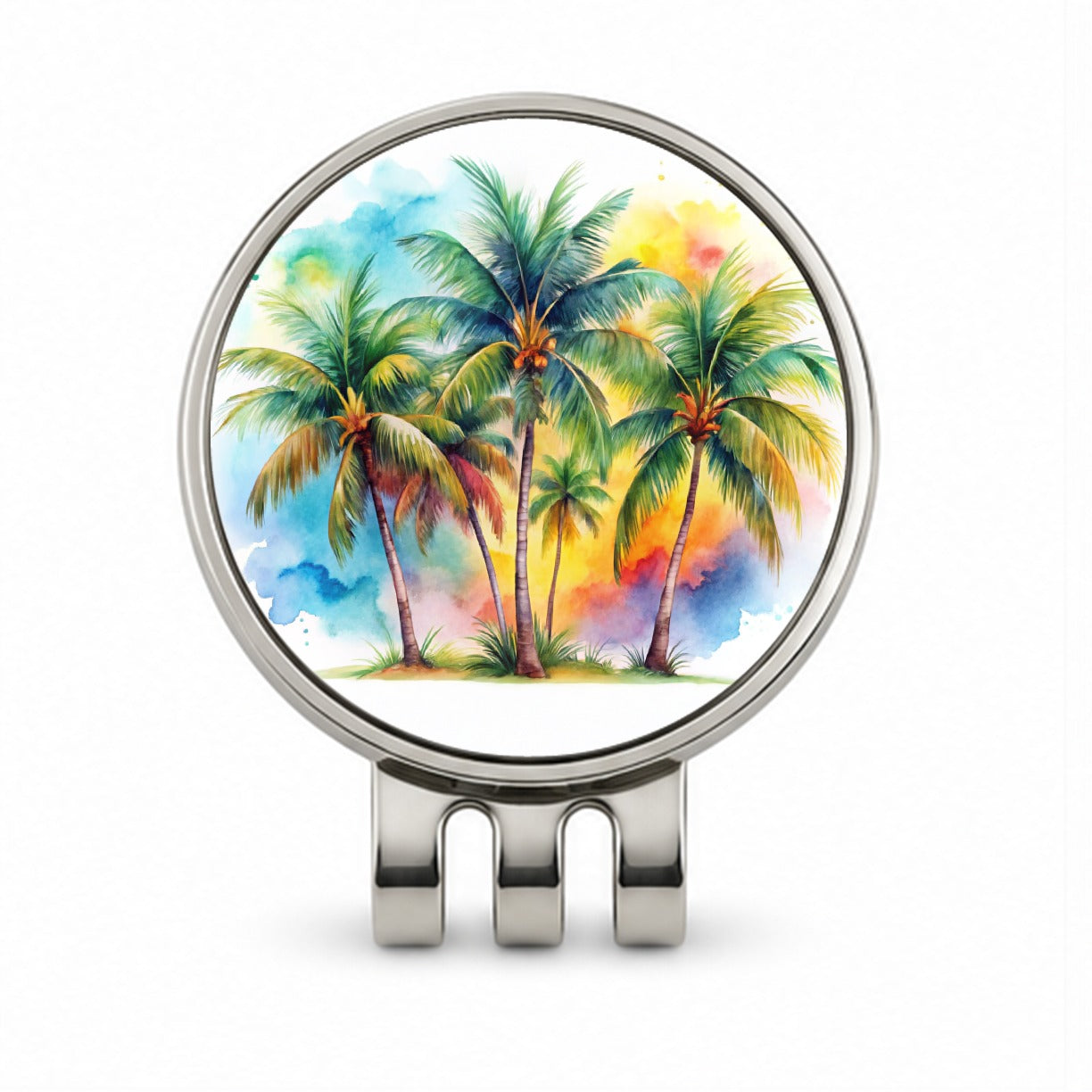 Palm Trees Tropical Watercolor Design Golf Hat Clip with Ball Marker
