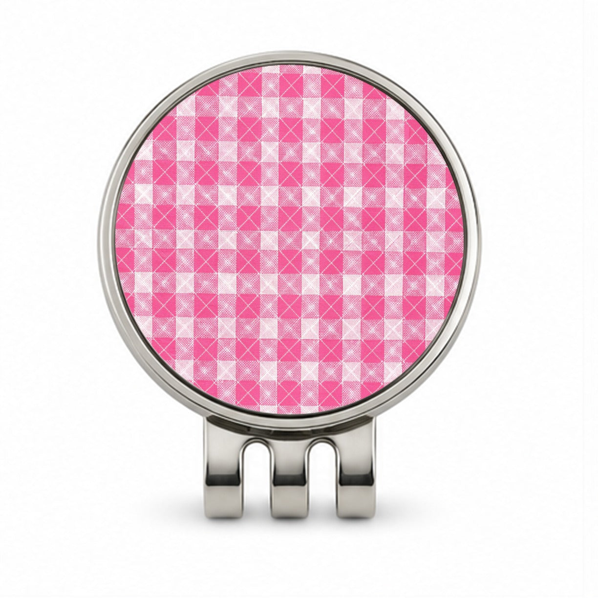 Pink White Gingham Watercolor Golf Hat Clip with Ball Marker