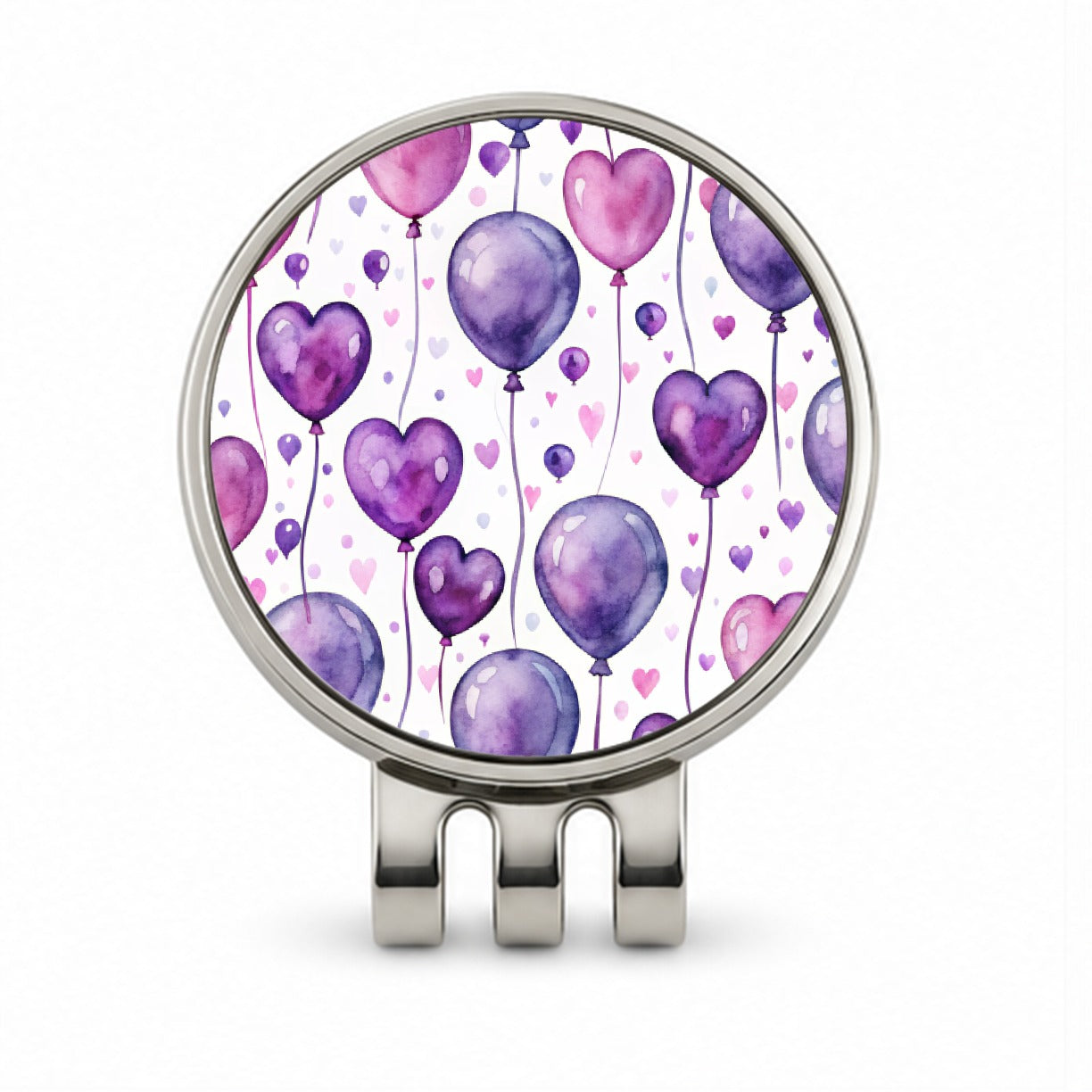 Purple Balloons Hearts Watercolor Birthday Golf Hat Clip with Ball Marker
