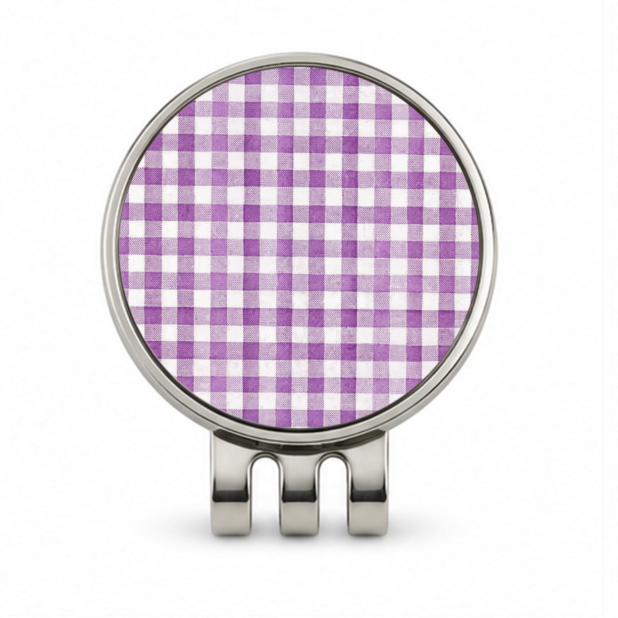 Purple White Gingham Watercolor Golf Hat Clip with Ball Marker