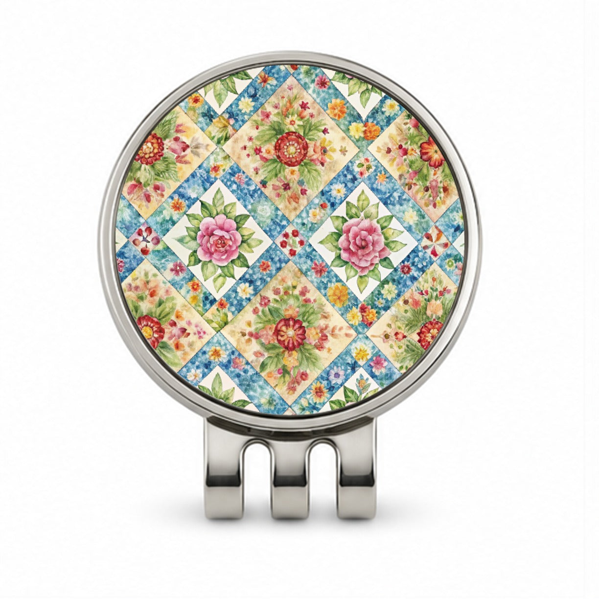 Quilt Floral Pattern Quilter Sewing Golf Hat Clip with Ball Marker