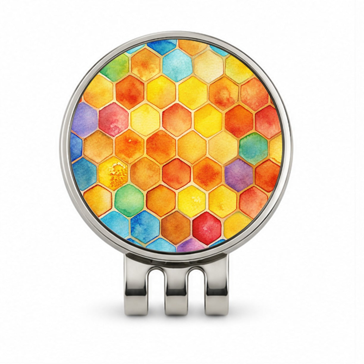 Rainbow Honeycomb Background Watercolor Golf Hat Clip with Ball Marker