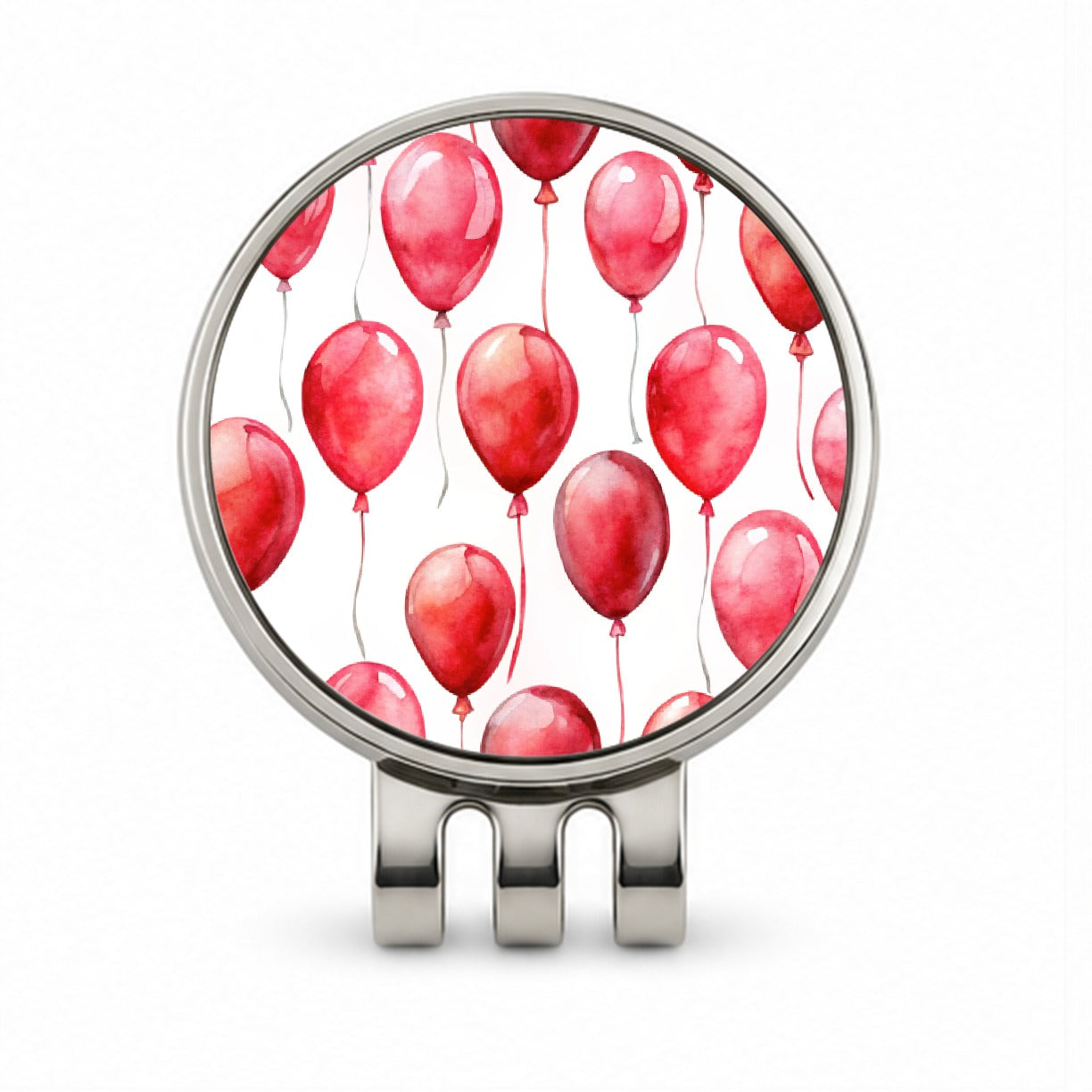Red Balloons Watercolor Birthday Golf Hat Clip with Ball Marker