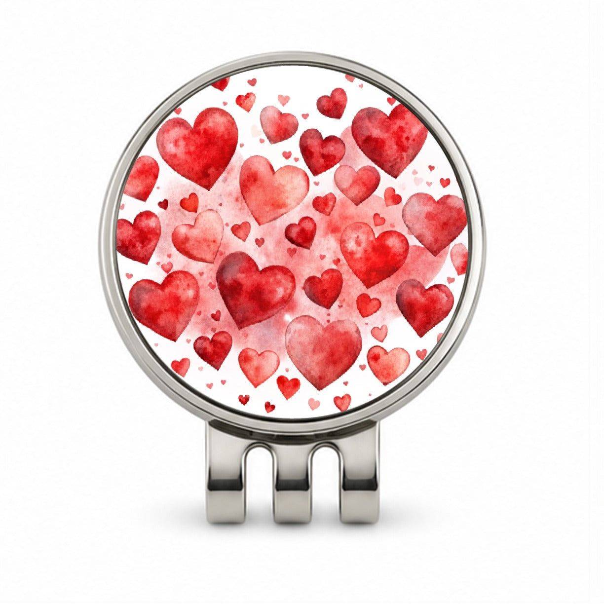 Red Scattered Hearts Love Anniversary Watercolor Golf Hat Clip with Ball Marker
