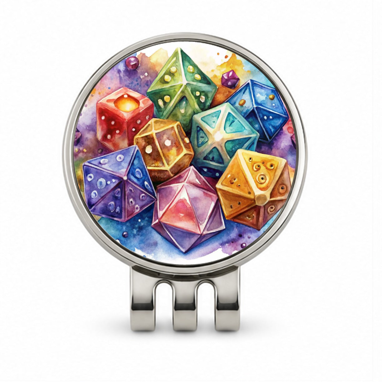 Role Playing Game Dice Watercolor Design Golf Hat Clip with Ball Marker