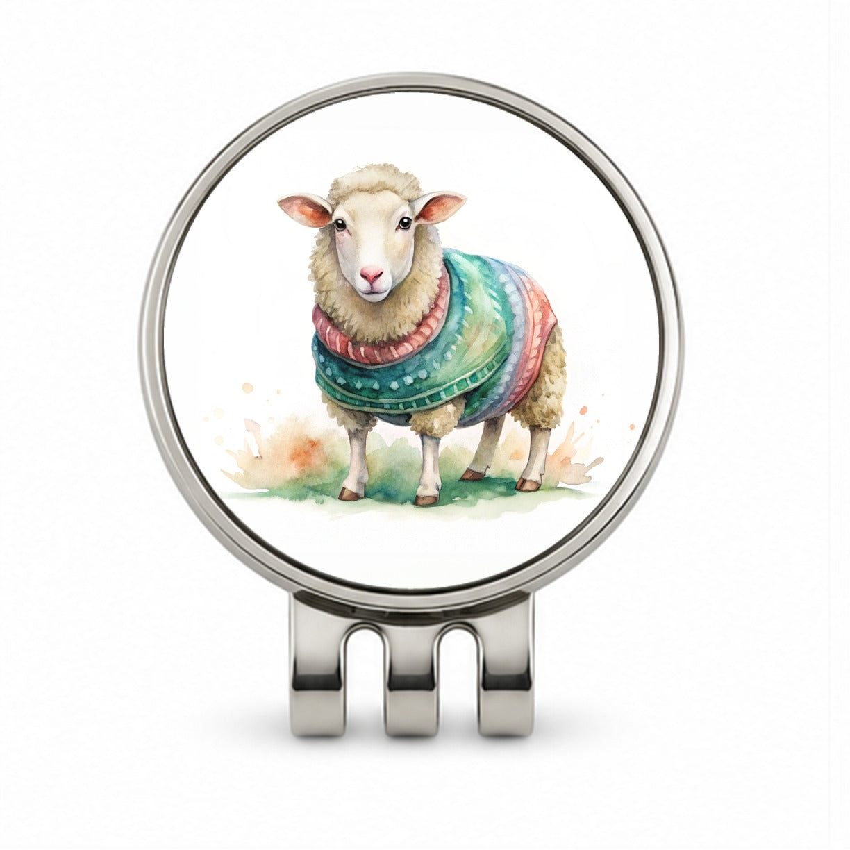 Sheep Wearing A Sweater Watercolor Golf Hat Clip with Ball Marker