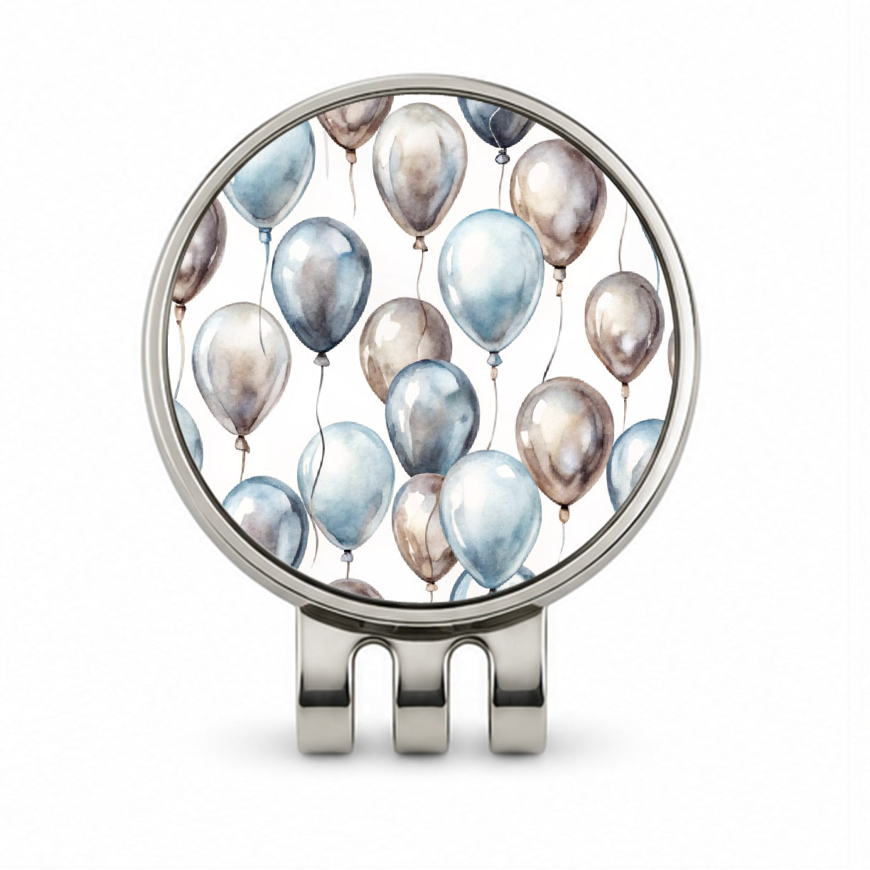Silver Balloons Watercolor Birthday Anniversary Golf Hat Clip with Ball Marker