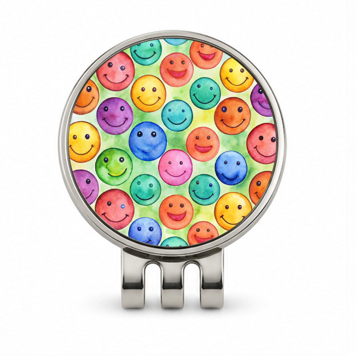 Smile Faces Watercolor Golf Hat Clip with Ball Marker